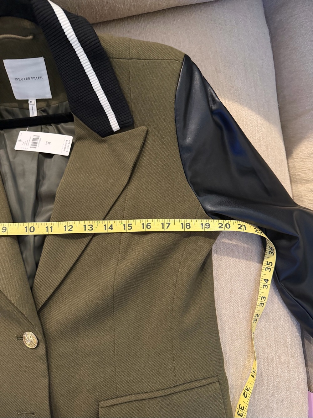 Avec Les Filles Olive Green and Black Mixed-Media Varsity Blazer - Picture 5 of 6